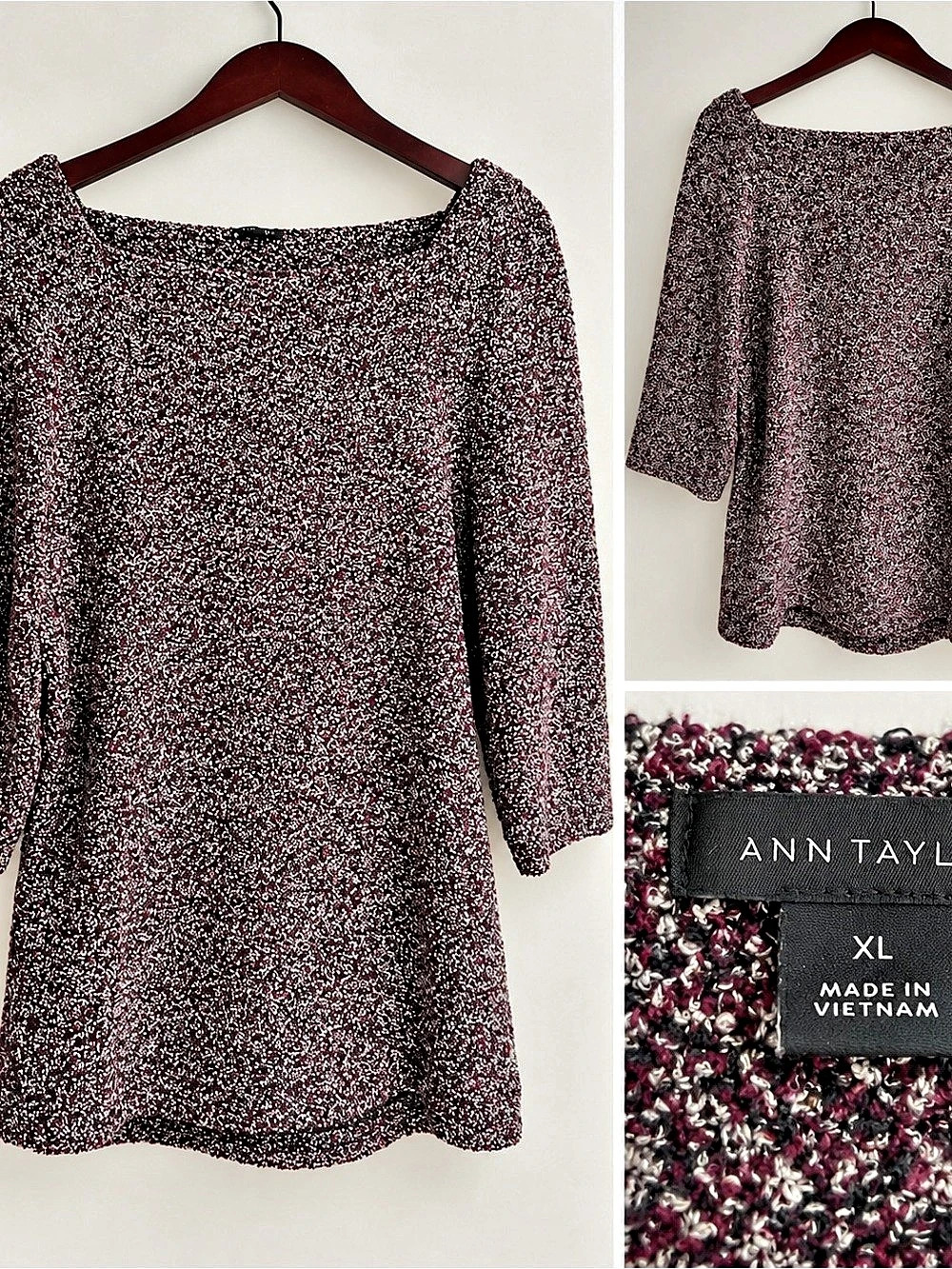 Ann Taylor Abstract Long Sleeve Top Black & Pink Size XL